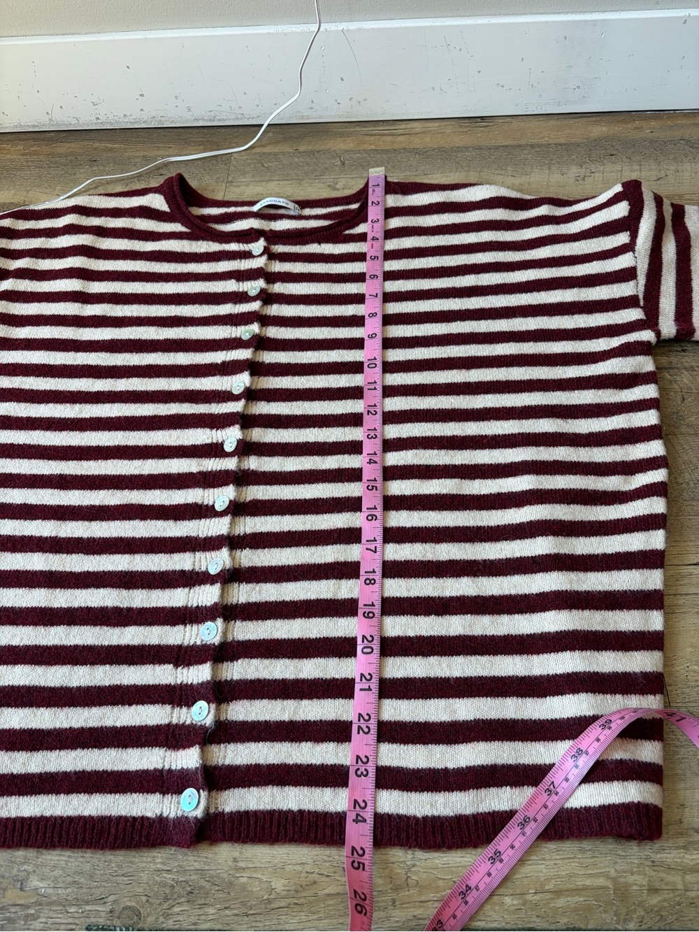 Staccato Burgundy and Oat Striped Knit Relaxed Fit Cardigan Sweater Tomato Girl - Picture 7 of 12